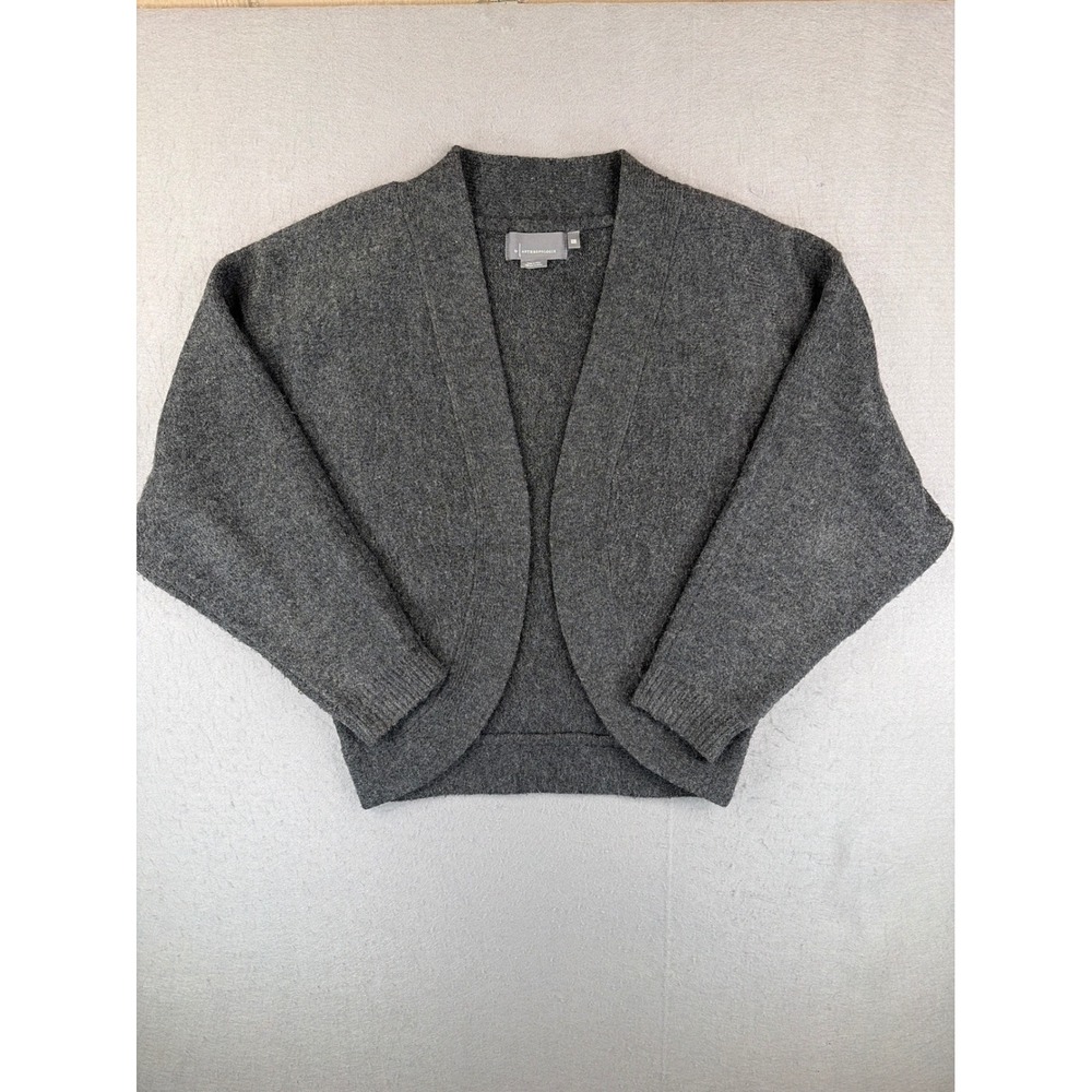 Anthropologie Gray Open Front Cardigan Sweater One Size Draped Knit Charcoal